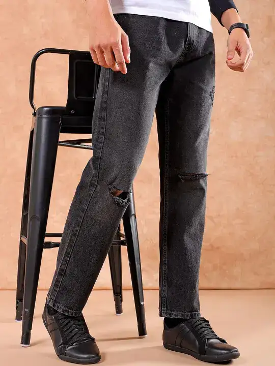 Image for TheIndianGarageCo-MenStraightFitMidRisePureCottonJeans