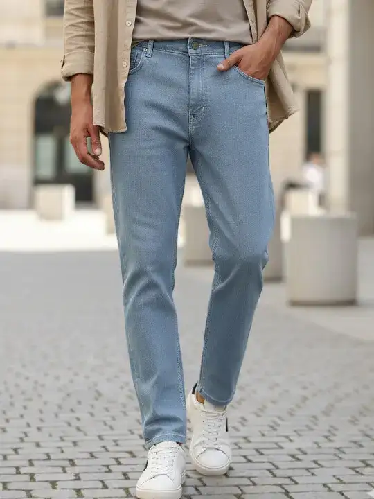 Image for UrbanoFashion-Men'sIceBlueStraightFitWashedStretchableJeans