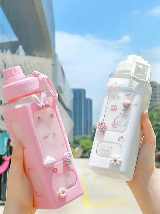 Image for PIXNA-GirlsPinkCartoonCharactersPrintedFlipTopSipperWaterBottle