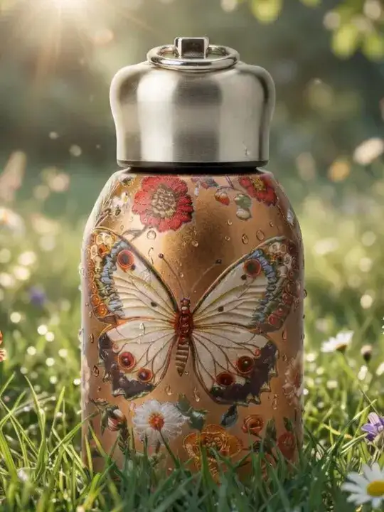 Image for PIXNA-BrownSingleStainlessSteelFloralDoubleWallVacuumWaterBottle