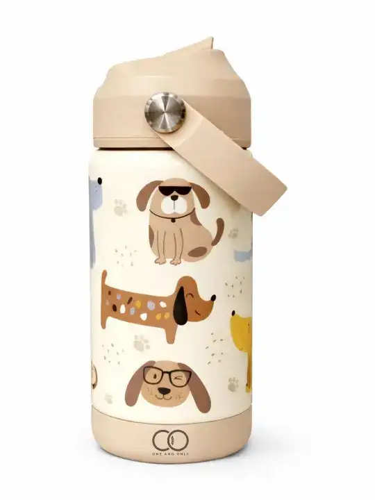 Image for ONEANDONLY-BrownDogCartoonPrintedStainlessSteelWaterBottle
