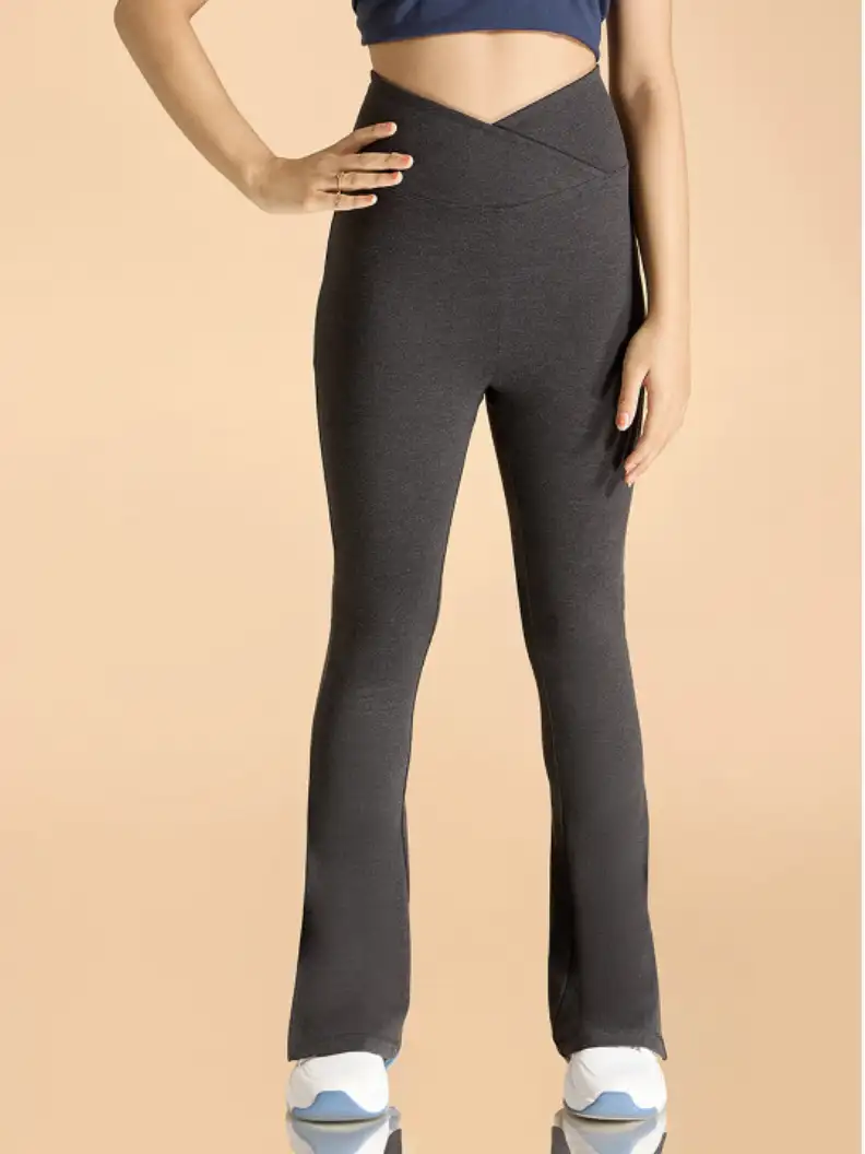 Image for KICACrissCrossCottonFlarePantsWithSlitatAnkleandBackPocket