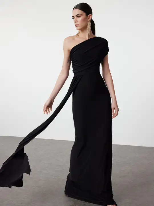 Image for Trendyol-SolidOneShoulderMaxiDress