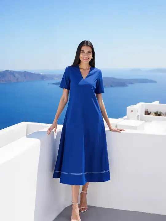 Image for PinkFort-Women'sSolidV-NeckA-LineMidiDress