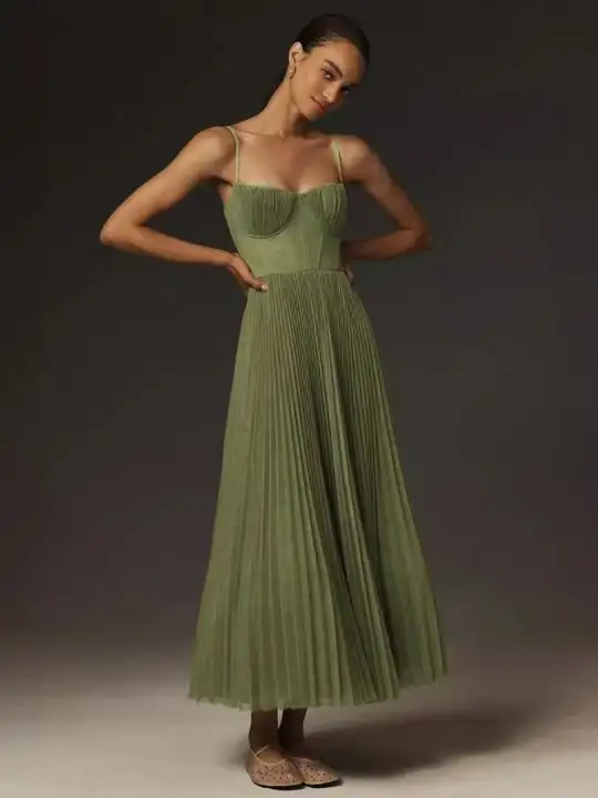 Image for Bebe-PleatedSpaghettiStrapBustierFit%26FlareMaxiDress