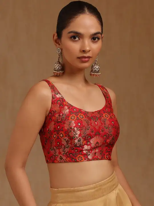 Image for Soch-WovenDesignU-NeckPaddedSareeBlouse