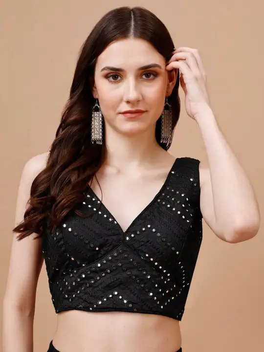 Image for TikhiImli-MirrorWorkEmbellishedSleevelessSareeBlouse