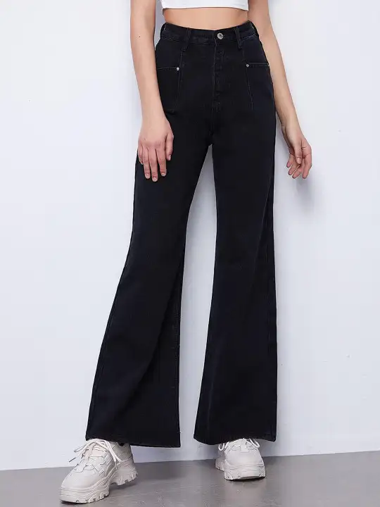 Image for Kotty-Women'sBlackJeanFlaredHigh-RiseLowDistressStretchableJeans