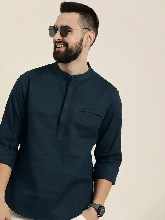 Image for HERE%26NOW-Men'sSolidCottonShortKurta