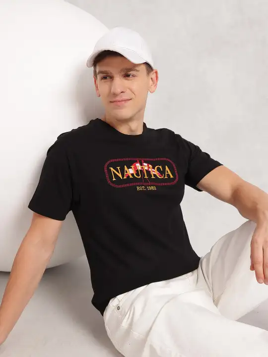 Image for Nautica-BrandLogoEmbroideredPureCottonRegularFitT-shirt