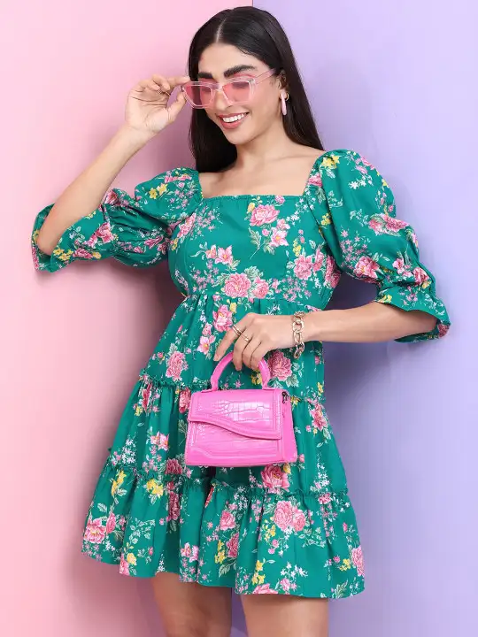 Image for TokyoTalkies-PuffedSleeveFloralDress
