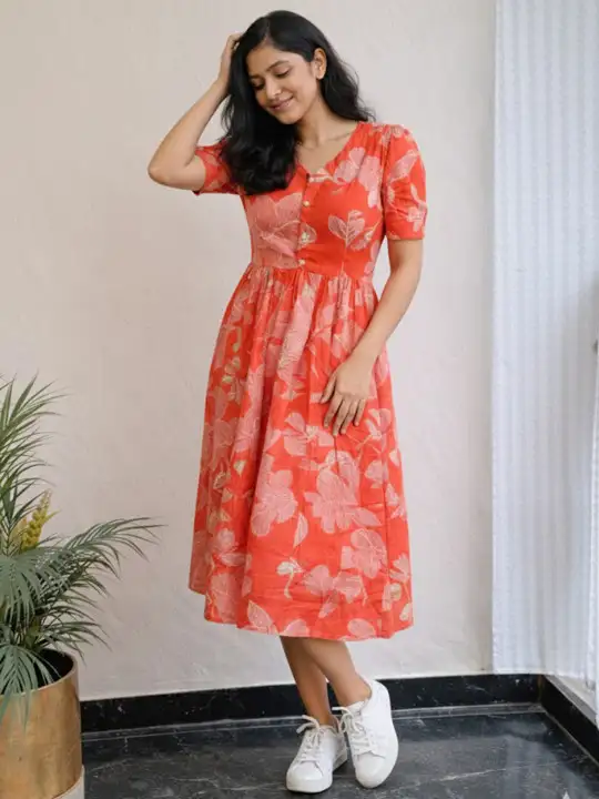 Image for PakhiCreations-FloralPrintPuffSleeveA-LineDress