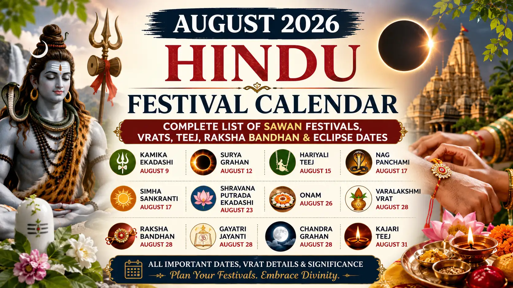 August 2026 Hindu Festival Calendar Complete List Of Ekadashi Vrat 