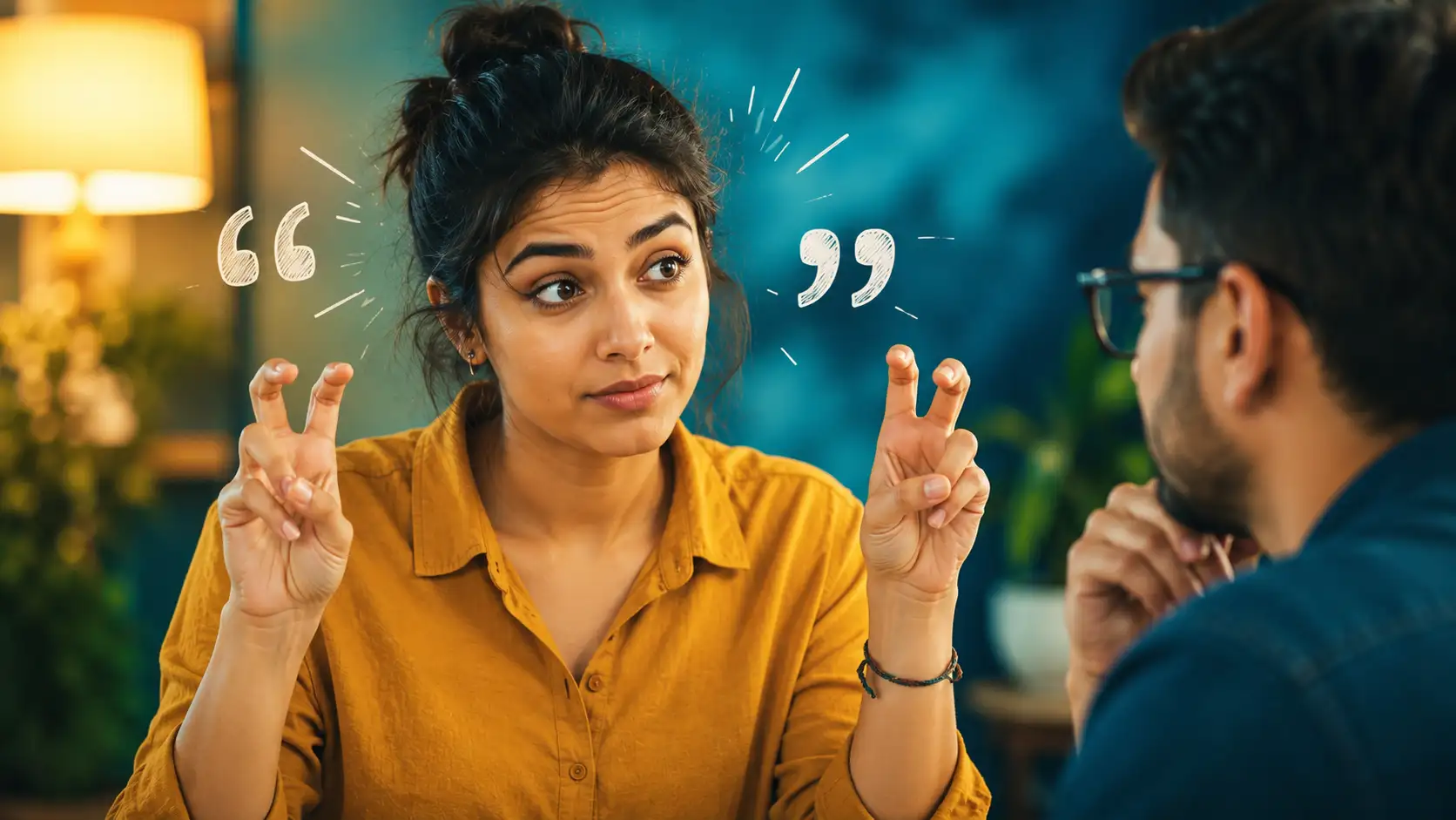 Psychology says people who frequently use air quotes during conversation may be signaling more than their words