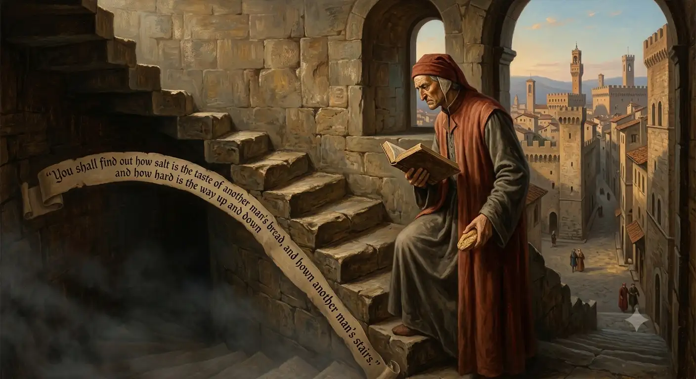 Quote of the day by Dante Alighieri: 'You shall find out how salt is the taste of another man's bread, and how hard is...' - motivational quote by The Divine Comedy poet teaches life lessons on empathy, compassion, humility, how hardships make us more understanding and why we shouldn't judge others