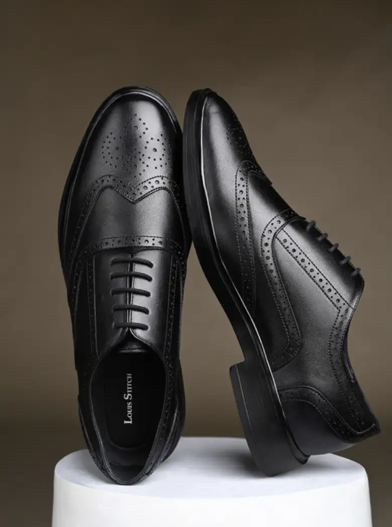 Image for LOUISSTITCHMenJetBlackLeatherLace-UpFormalBrogues