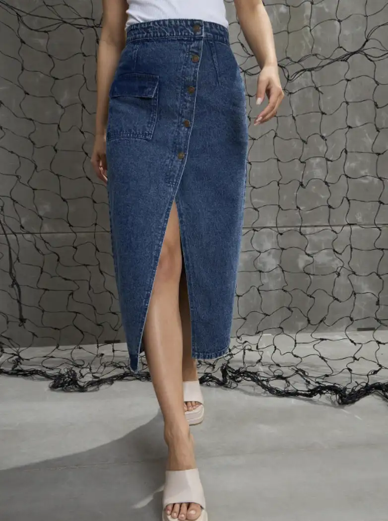 Image for SASSAFRASFrontButtonMidiWrapDenimSkirt