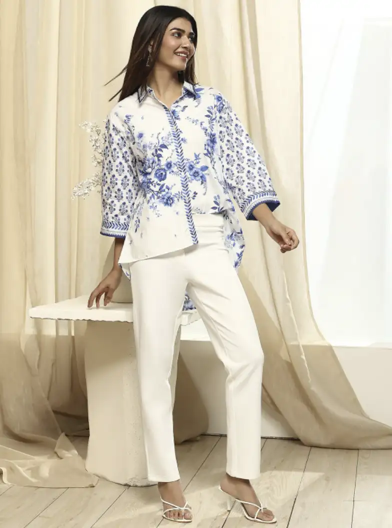 Image for BibaWomenStandardFitSpreadCollarFloralPrintedCottonCasualShirt