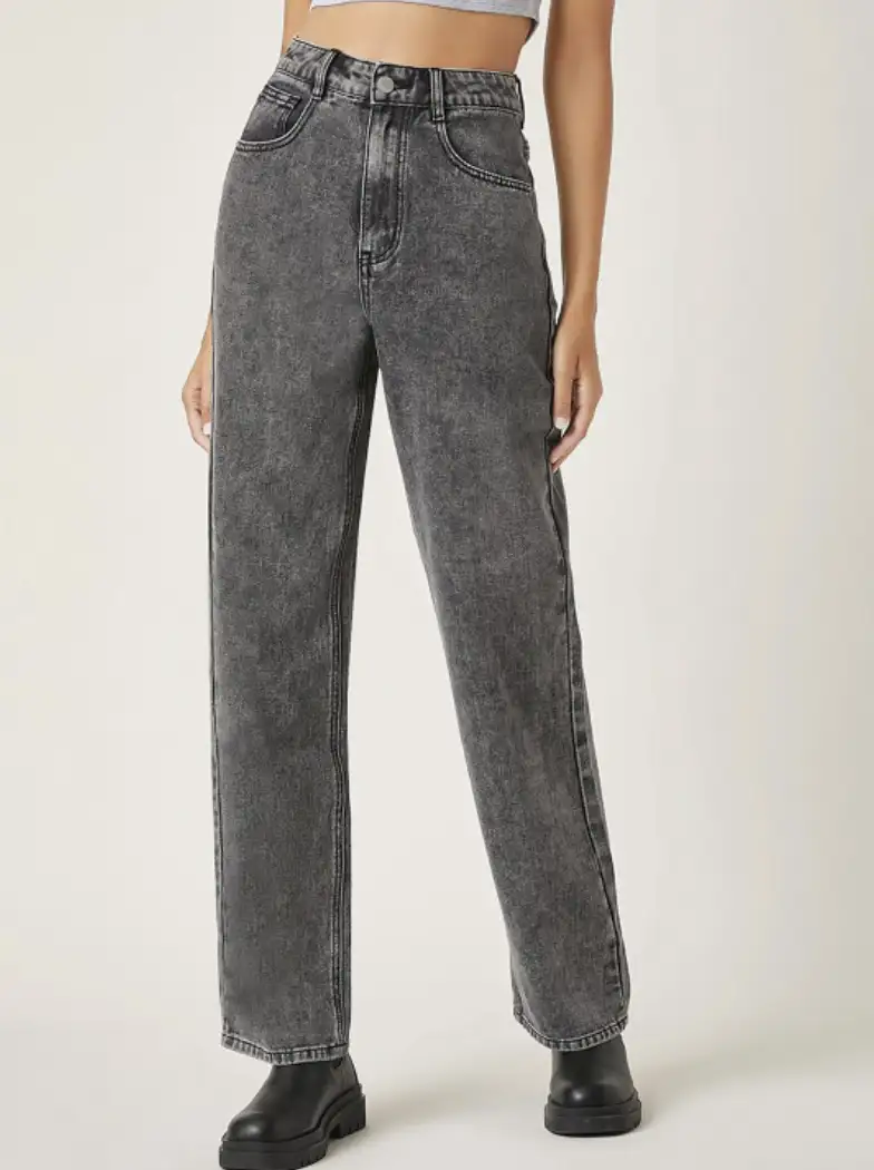Image for KottyWomenGreyJeanStraightFitHighRiseCleanLookHeavyFadeStretchableJeans