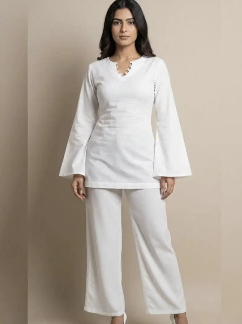 Image for SYLORASummerChecksCottonSolidTunicwithPalazzos