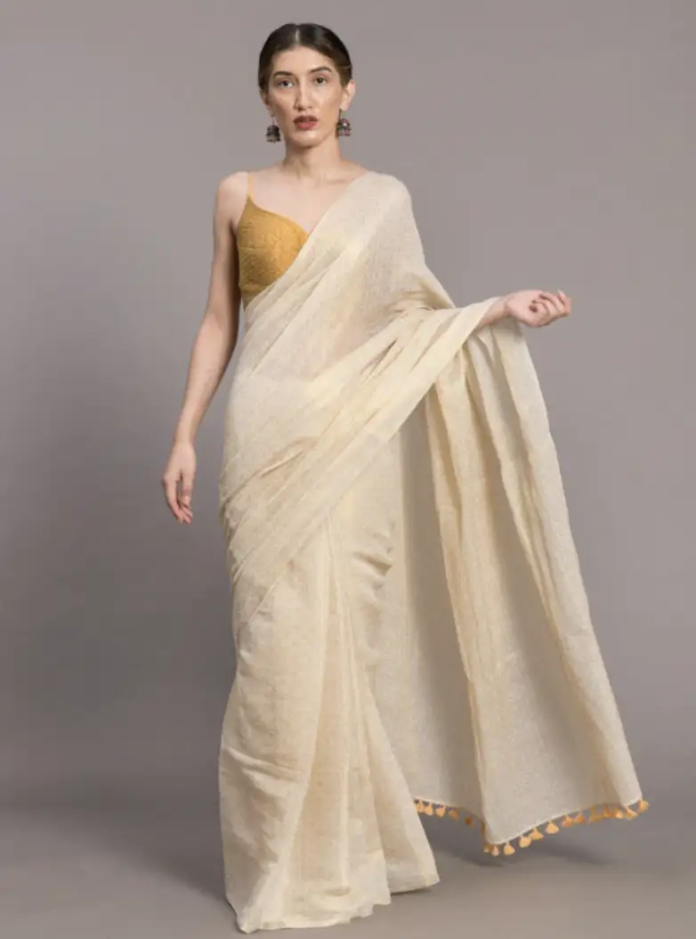 Image for SutaWhite%26Gold-TonedEthnicMotifsZariSaree