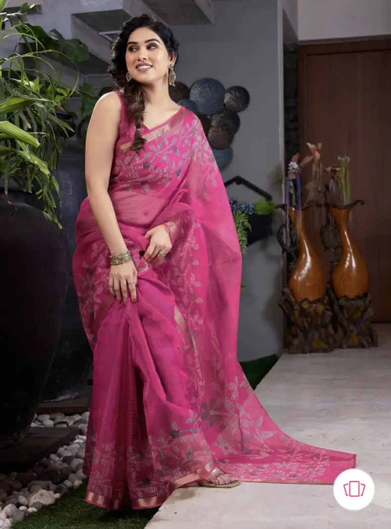 Image for MIRCHIFASHIONPink%26WhiteFloralPrintedZariSaree