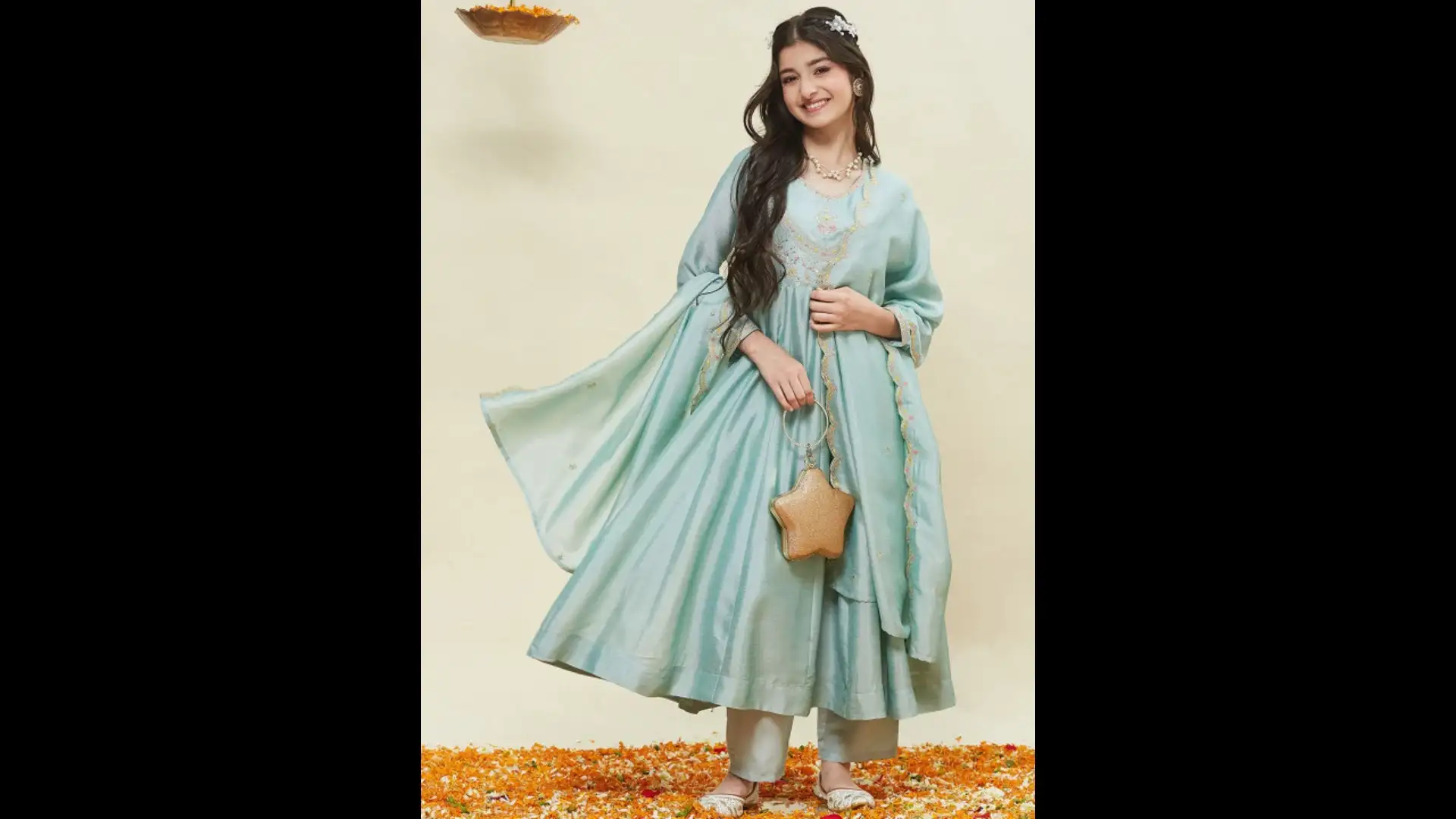 Image for CurlyTales-GirlsSilkEmbroideredAnarkaliKurtaandPantSetwithDupatta