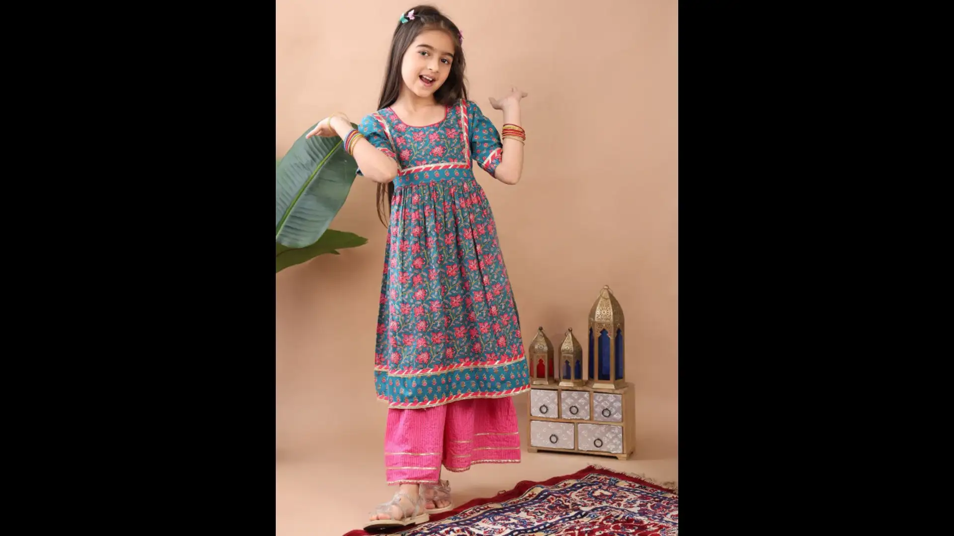 Image for Sangria-GirlsPureCottonAnarkaliKurtaWithSharara