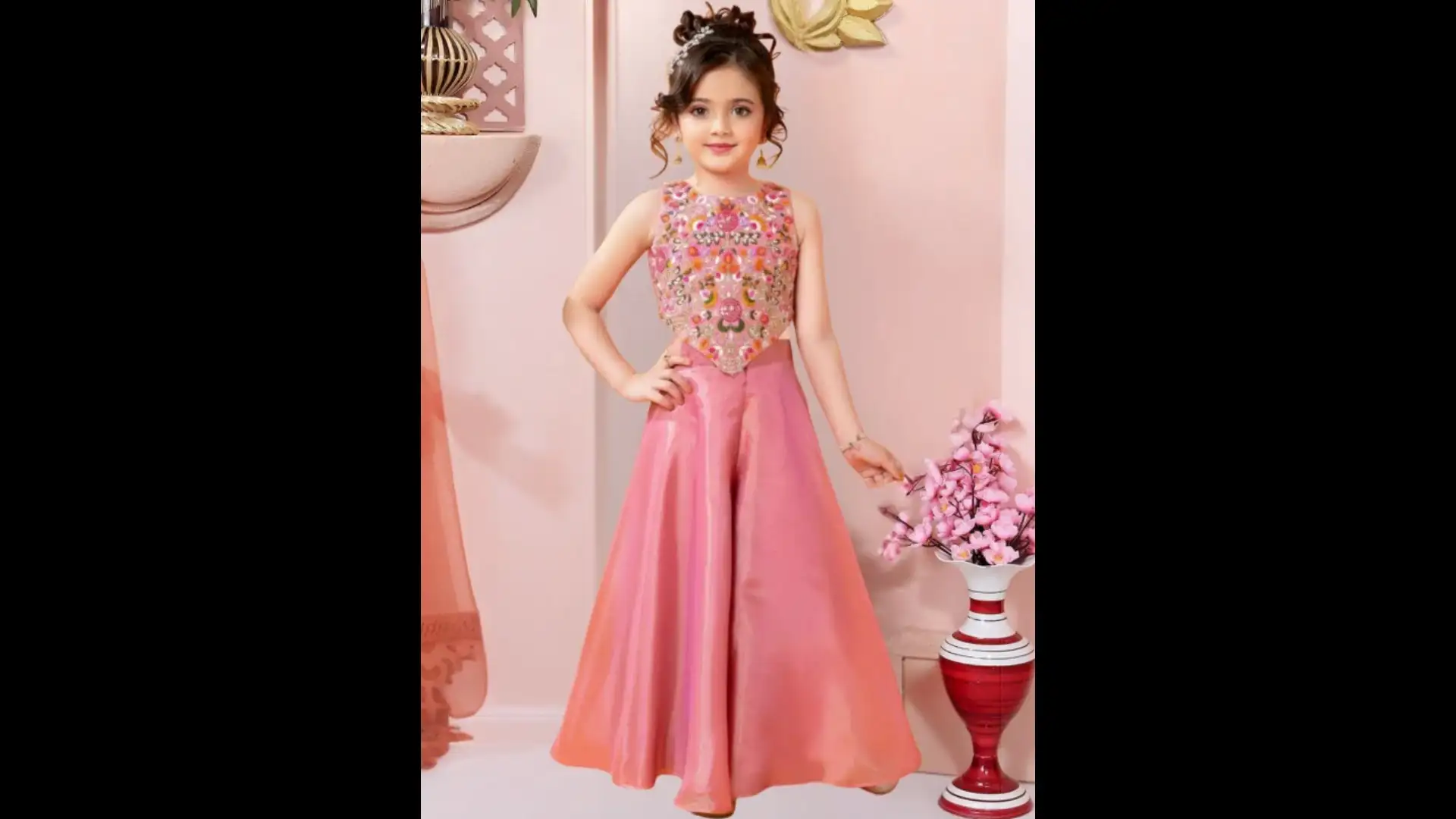 Image for UFB-GirlsFloralEmbroideredRegularThreadWorkKurtiwithPalazzos