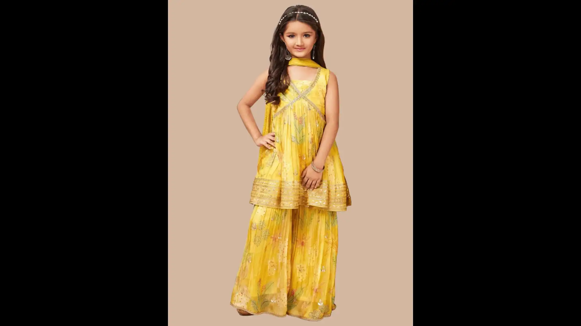 Image for WommaniyaImpex-GirlsFloralPrintedKurtawithSharara%26amp%3BDupatta