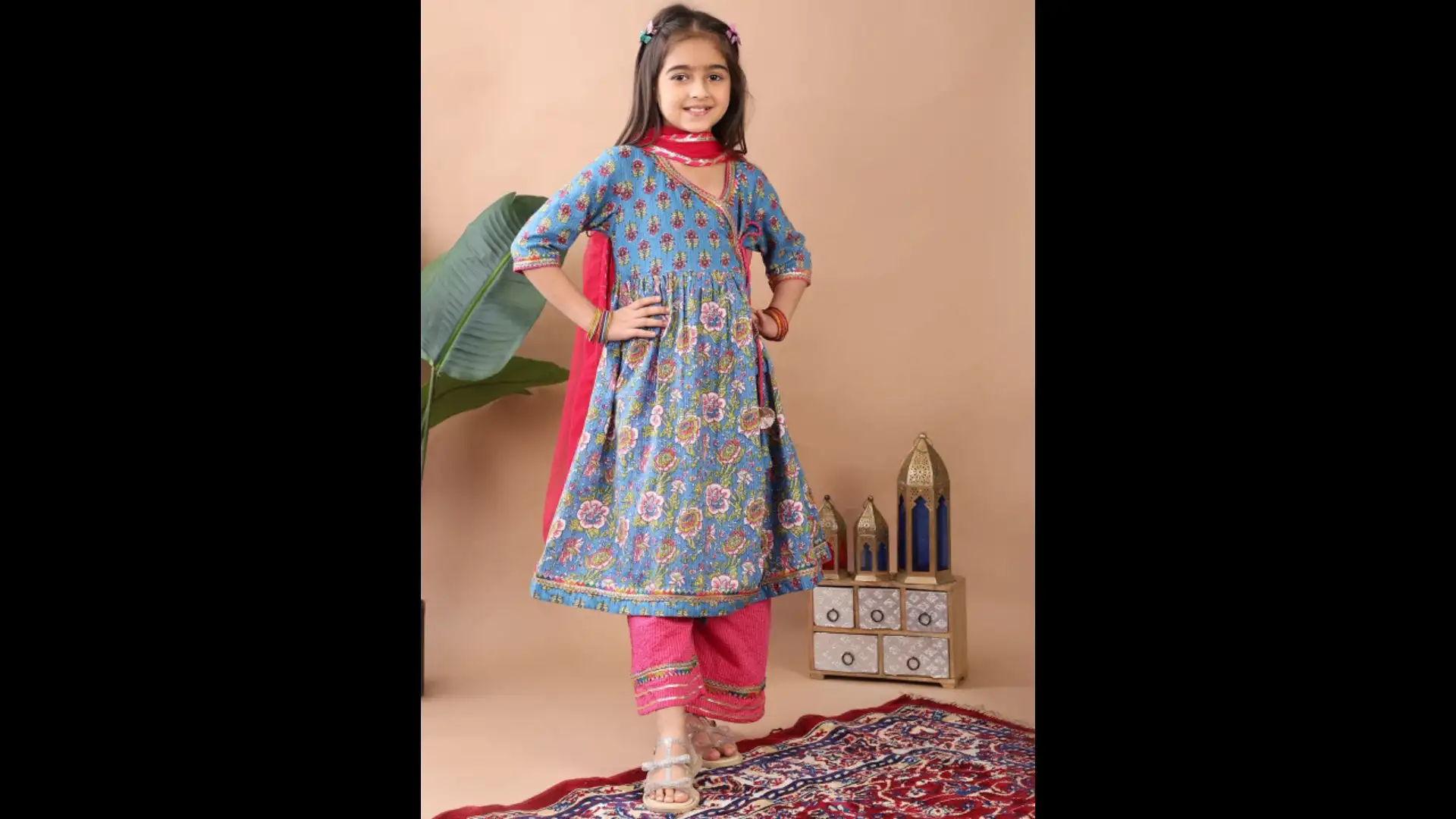 Image for Here%26amp%3BNow-GirlsAngrakhaGottaPattiPureCottonKurtiwithPalazzos%26amp%3BWith