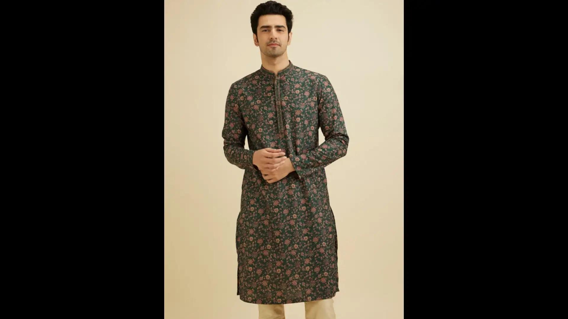 Image for Manyavar-MenFloralPrintedRegularKurtawithPyjamas