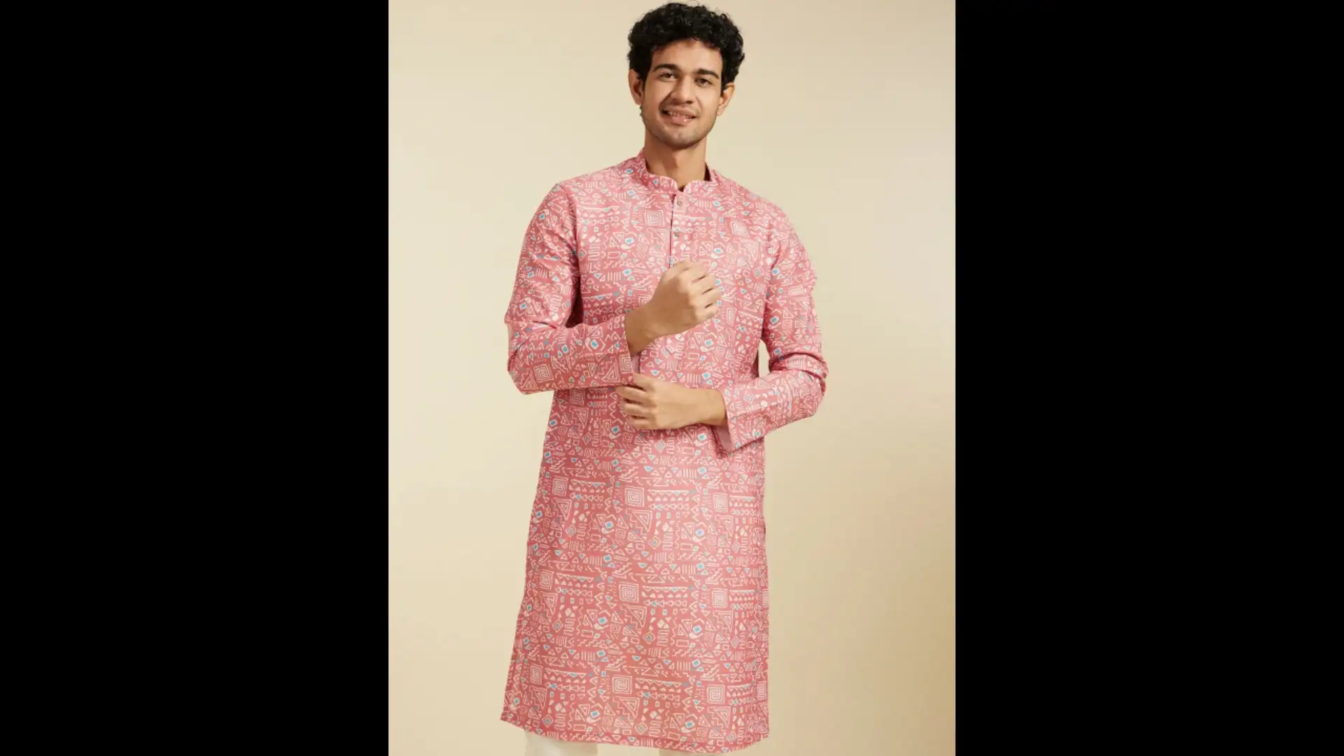 Image for DiwasbyManyavar-GeometricPrintedMandarinCollarStraightKurta