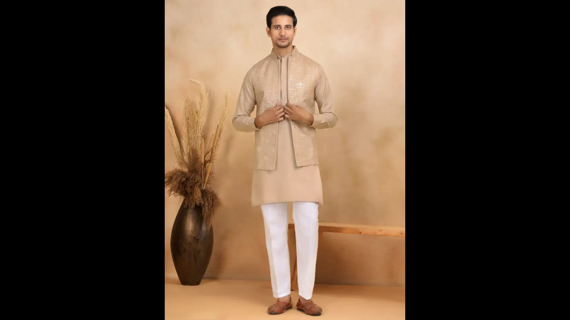 Image for KRAFTINDIALUXE-MenPureCottonKurta%26amp%3BTrousersWithNehruJacket