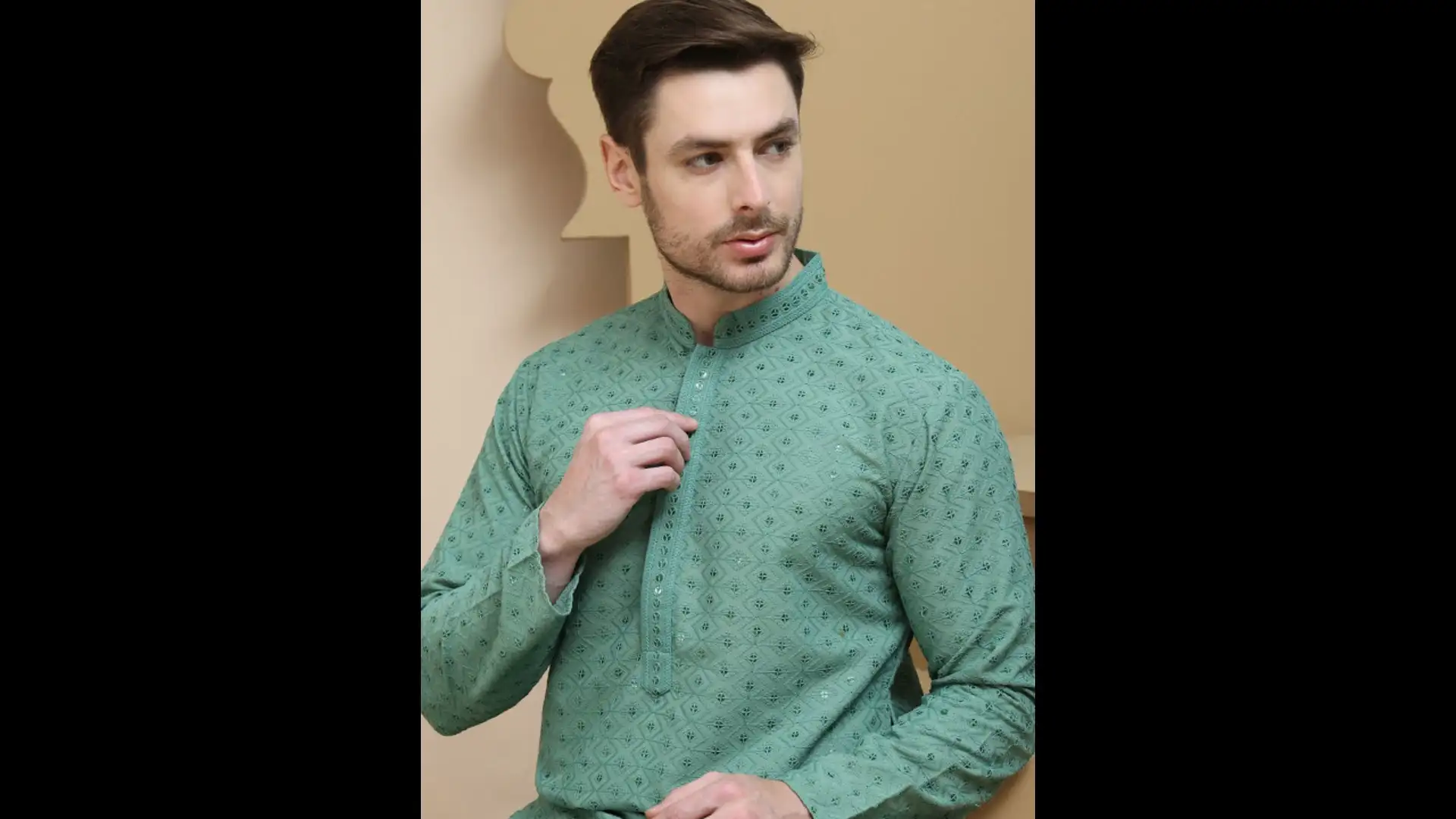 Image for Jompers-MenGeometricEmbroideredSequinnedKurta