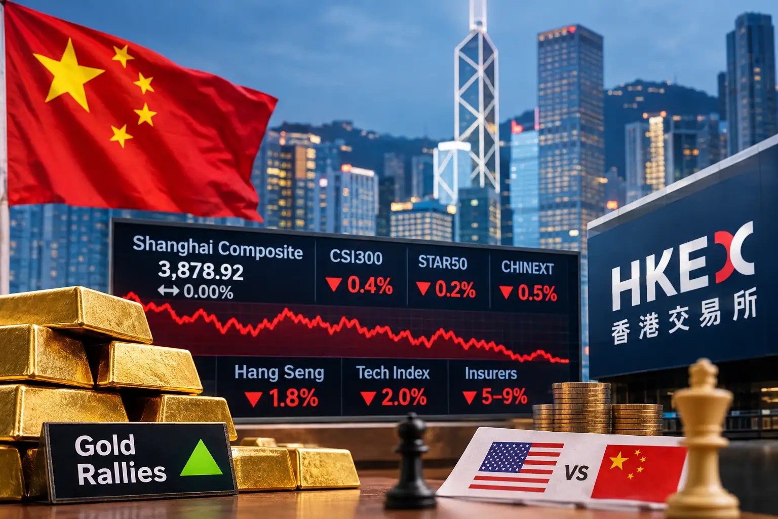 Global Market: China stocks hold steady as gold miners gain, tech shares slip; Hong Kong dragged by insurers