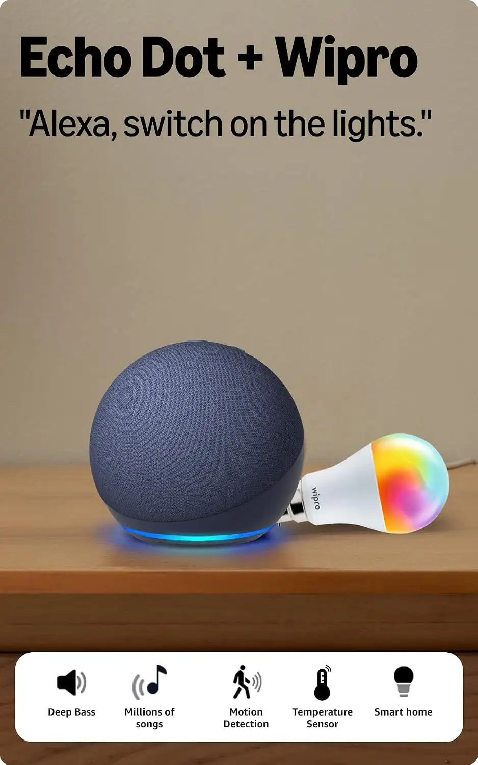 Image for AmazonEchoDot(5thGen%2CBlue)SmartHomeSpeakerCombowithWiproSimpleSetup9WLEDSmartBulb