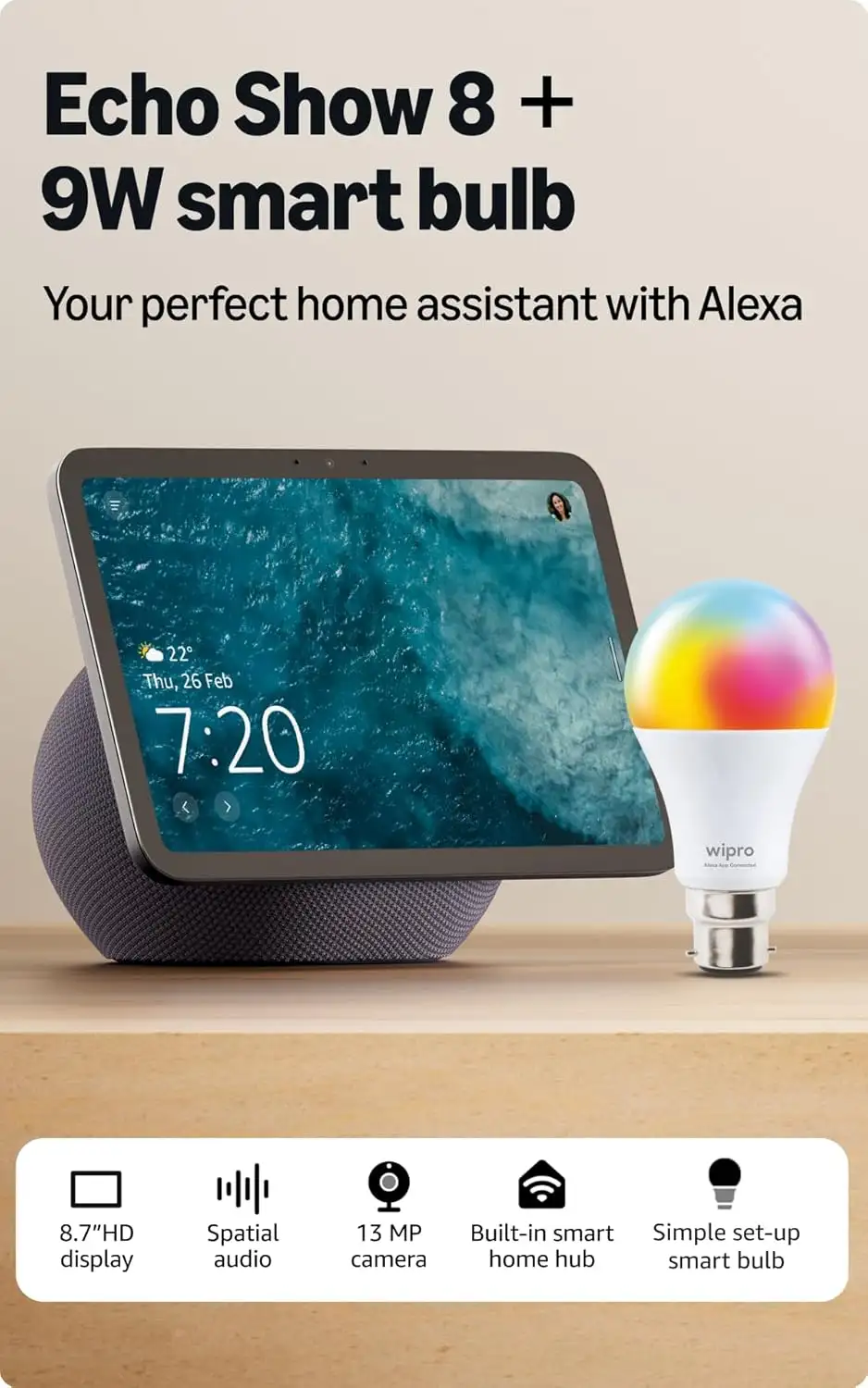 Image for AmazonEchoShow8withWipro9Wsmartbulb