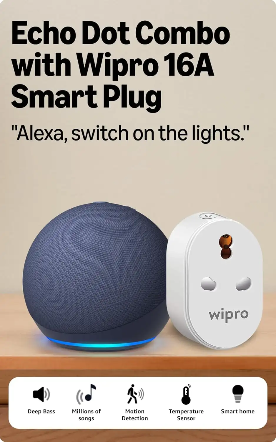 Image for AmazonEchoDot(5thGen%2CBlue)SmartHomeSpeakerCombowithWipro16ASmartPlug%7CwithBluetoothandAlexa