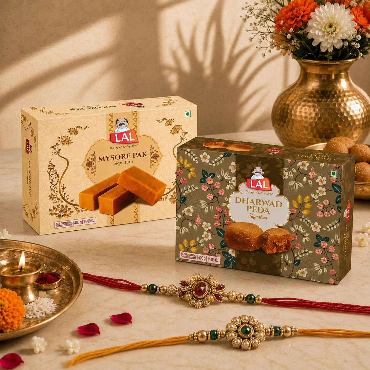 Image for LalSweetsWithRakhiMysorePakandDharwadPedaComboPack