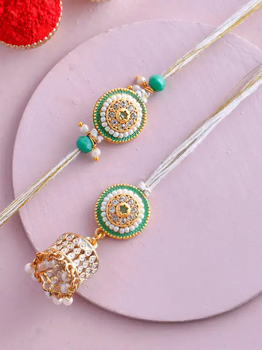 Image for Voylla-WhitePearlsAndKundanBhaiyaBhabhiLumbaRakhi
