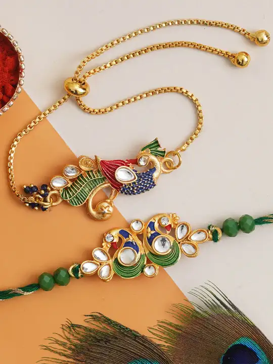 Image for eCraftIndia-Setof2PeacockDesignerRakhiGiftSet