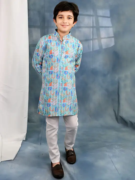 Image for BTDEZINES-BoysEthnicMotifsSequinnedStraightKurtaWithPyjamasSet