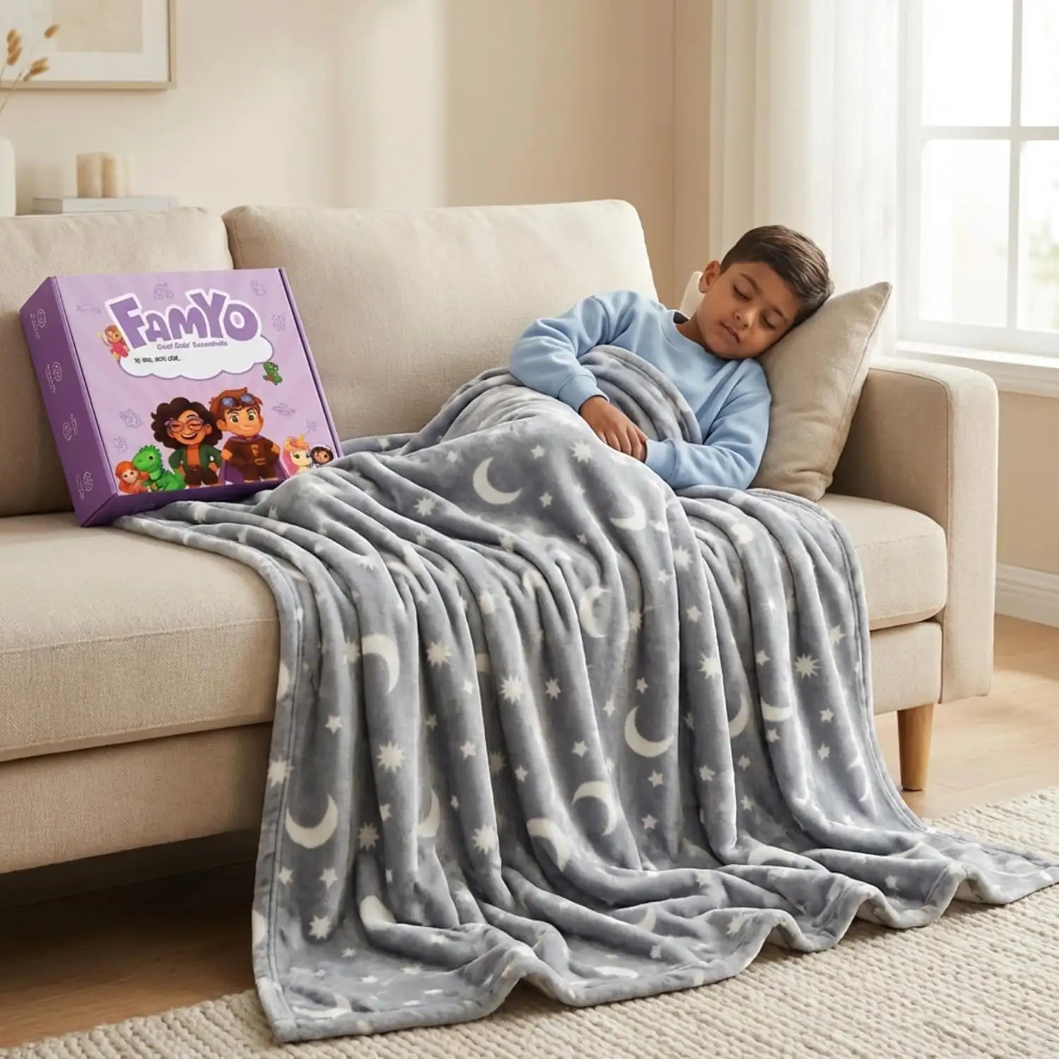 Image for Famyo%C2%AEMoonStarsGlowBlanketforGiftingforKids