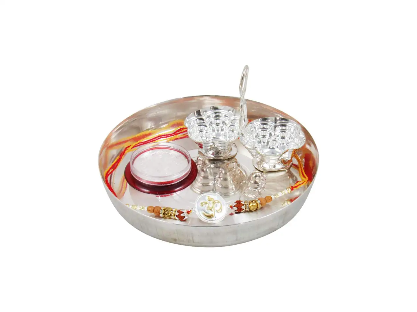 Image for GoldGiftIdeasPureSilverOMRakhiforBrother