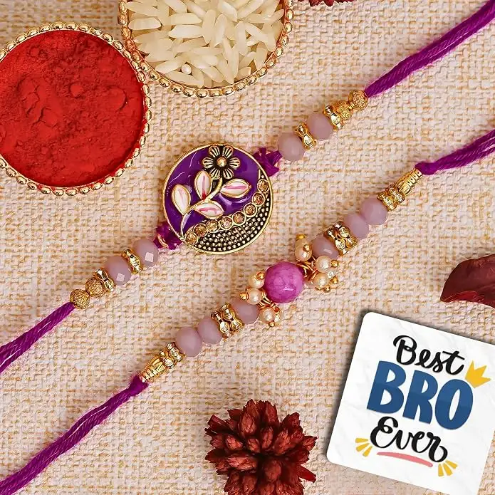 Image for eCraftIndiaPurpleFloralandPearlDesignerRakhis