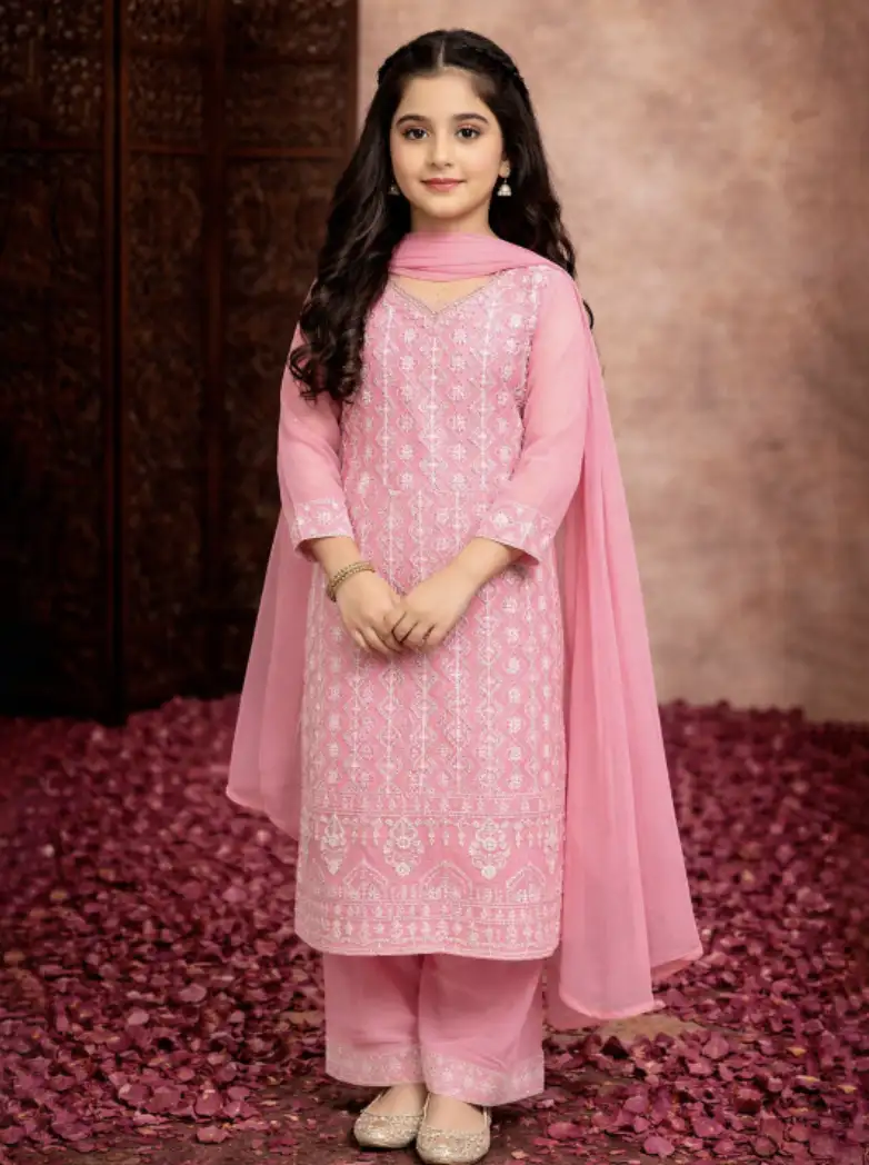 Image for SangriaGirlsEmbroideredV-NeckKurta%26amp%3BPalazzosWithDupatta