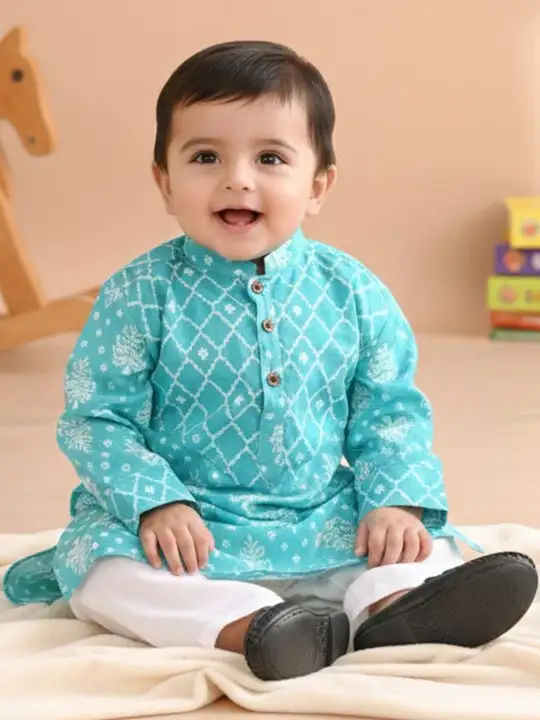 Image for Sangria-PrintedPureCottonMandarinCollarKurta%26amp%3BPyjamasKurtaSet