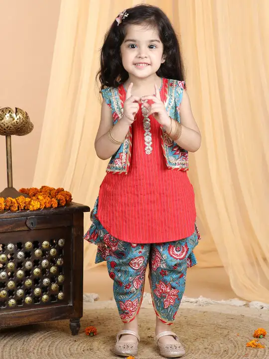 Image for Here%26amp%3BNowXKinderKids-GirlsStripedKurtiWithDhotiPants%26amp%3BJacket