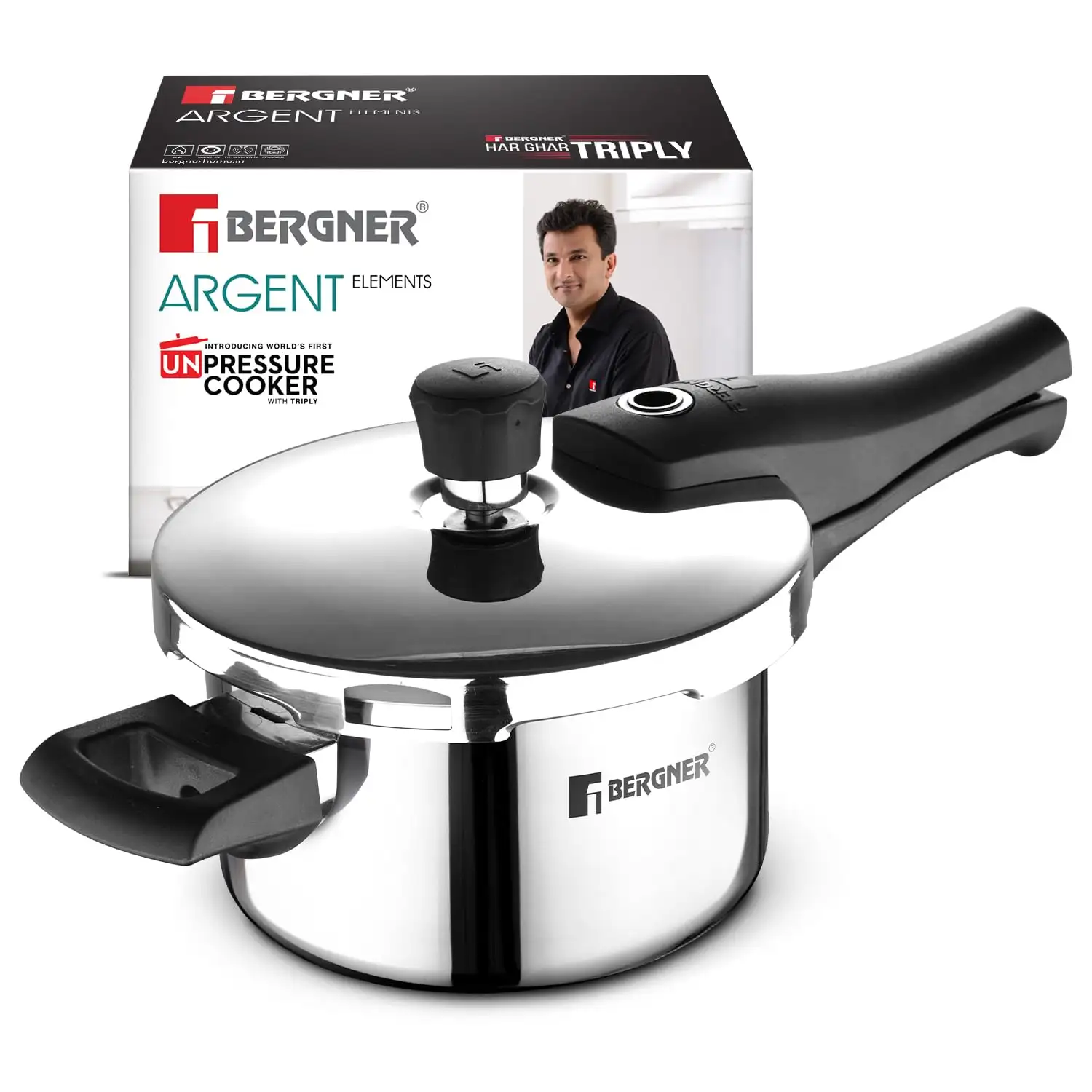 Image for BergnerArgentElementsTriplyStainlessSteel1.5LOuterLidPressureCooker
